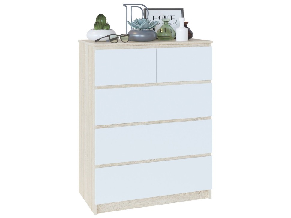 Комод Т-5Р, цвет сонома/белый, ШхГхВ 80х44,6х104,4 см., Комод с 5-ю ящиками