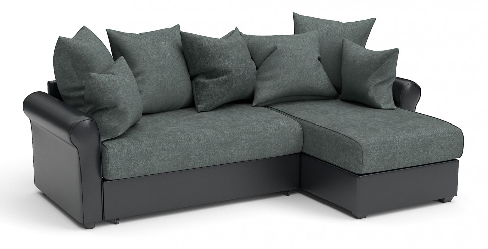 Диван угловой Рейн дельфин серый велюр+черная экокожа
