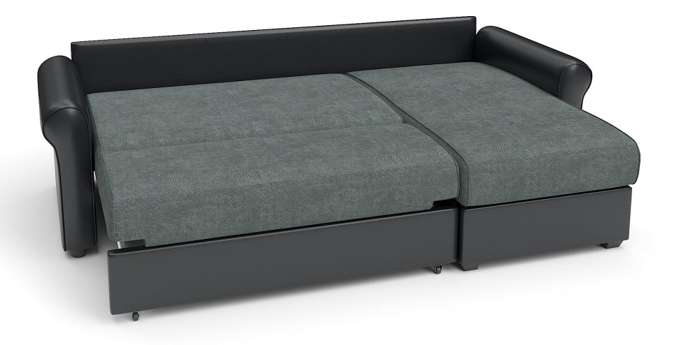 Диван угловой Рейн дельфин серый велюр+черная экокожа