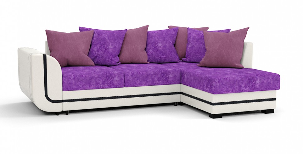 Угловой диван Чикаго Люкс велюр фиолетовый + экокожа белый