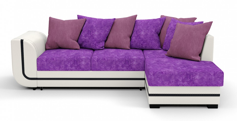 Угловой диван Чикаго Люкс велюр фиолетовый + экокожа белый