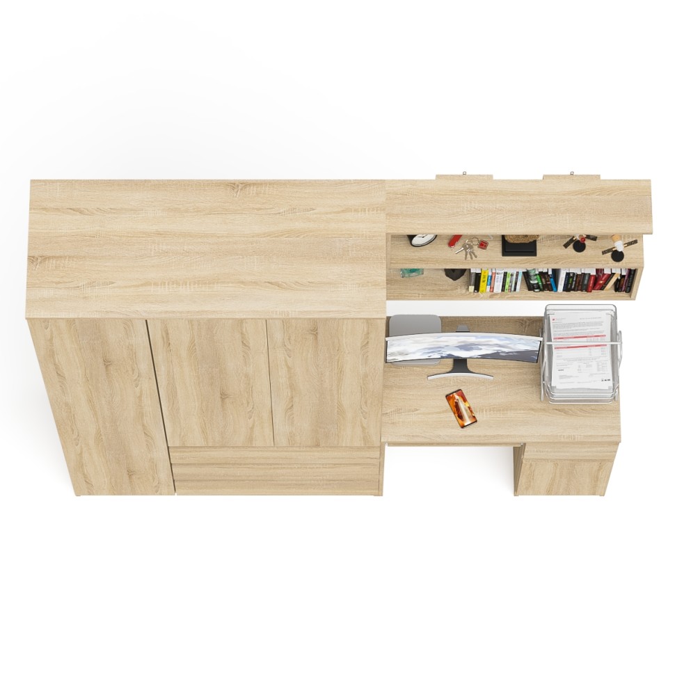 Мори Стол компьютерный МС-1 правый + Шкаф МШ1200.1 + Полка 900, цвет дуб сонома, ШхГхВ 210,4х50,4х209,6 см., НЕ универсальная сборка