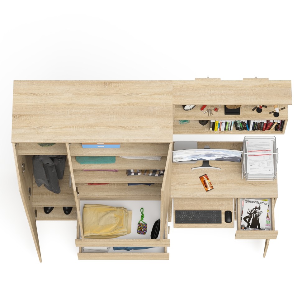 Мори Стол компьютерный МС-1 правый + Шкаф МШ1200.1 + Полка 900, цвет дуб сонома, ШхГхВ 210,4х50,4х209,6 см., НЕ универсальная сборка