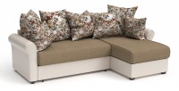 Диван угловой Рейн дельфин светло-коричневый велюр+бежевая экокожа