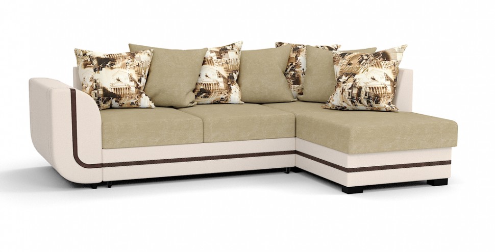 Угловой диван Чикаго Люкс велюр бежевый + экокожа бежевый