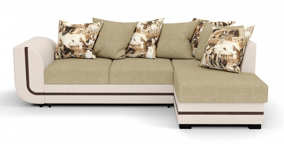 Угловой диван Чикаго Люкс велюр бежевый + экокожа бежевый