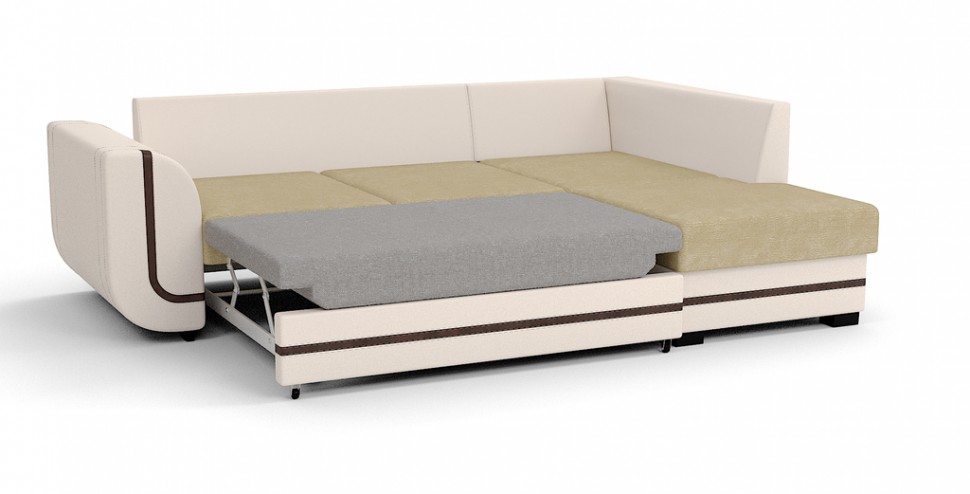 Угловой диван Чикаго Люкс велюр бежевый + экокожа бежевый