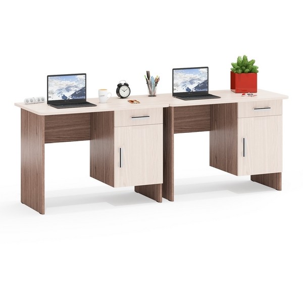 Два стола письменных С-МД-1-09, цвет ясень шимо светлый/ясень шимо тёмный, ШхГхВ 210х57х75 см., НЕ универсальная сборка