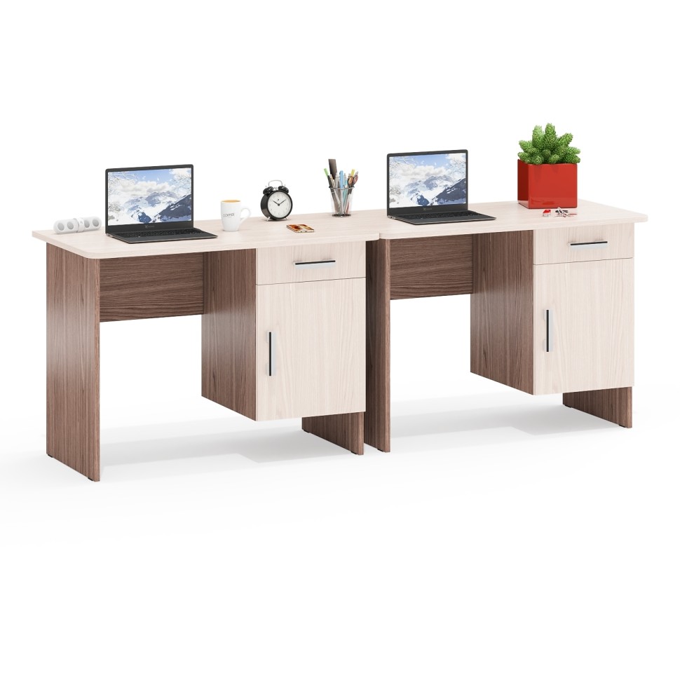 Два стола письменных С-МД-1-09, цвет ясень шимо светлый/ясень шимо тёмный, ШхГхВ 210х57х75 см., НЕ универсальная сборка