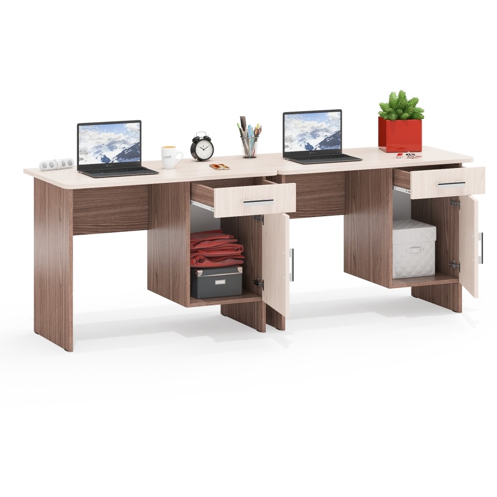 Два стола письменных С-МД-1-09, цвет ясень шимо светлый/ясень шимо тёмный, ШхГхВ 210х57х75 см., НЕ универсальная сборка