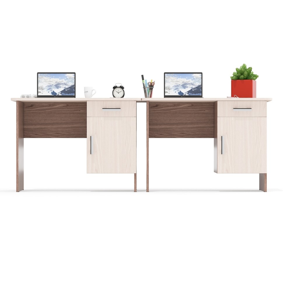 Два стола письменных С-МД-1-09, цвет ясень шимо светлый/ясень шимо тёмный, ШхГхВ 210х57х75 см., НЕ универсальная сборка