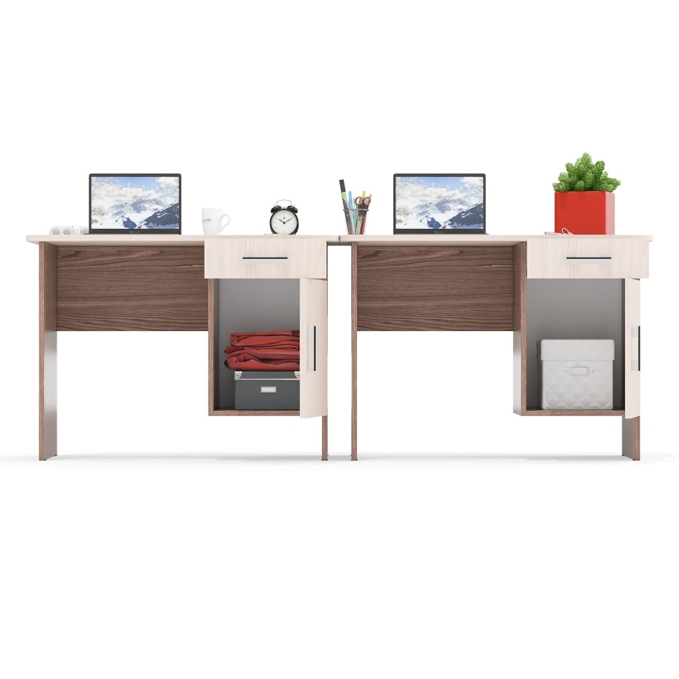 Два стола письменных С-МД-1-09, цвет ясень шимо светлый/ясень шимо тёмный, ШхГхВ 210х57х75 см., НЕ универсальная сборка