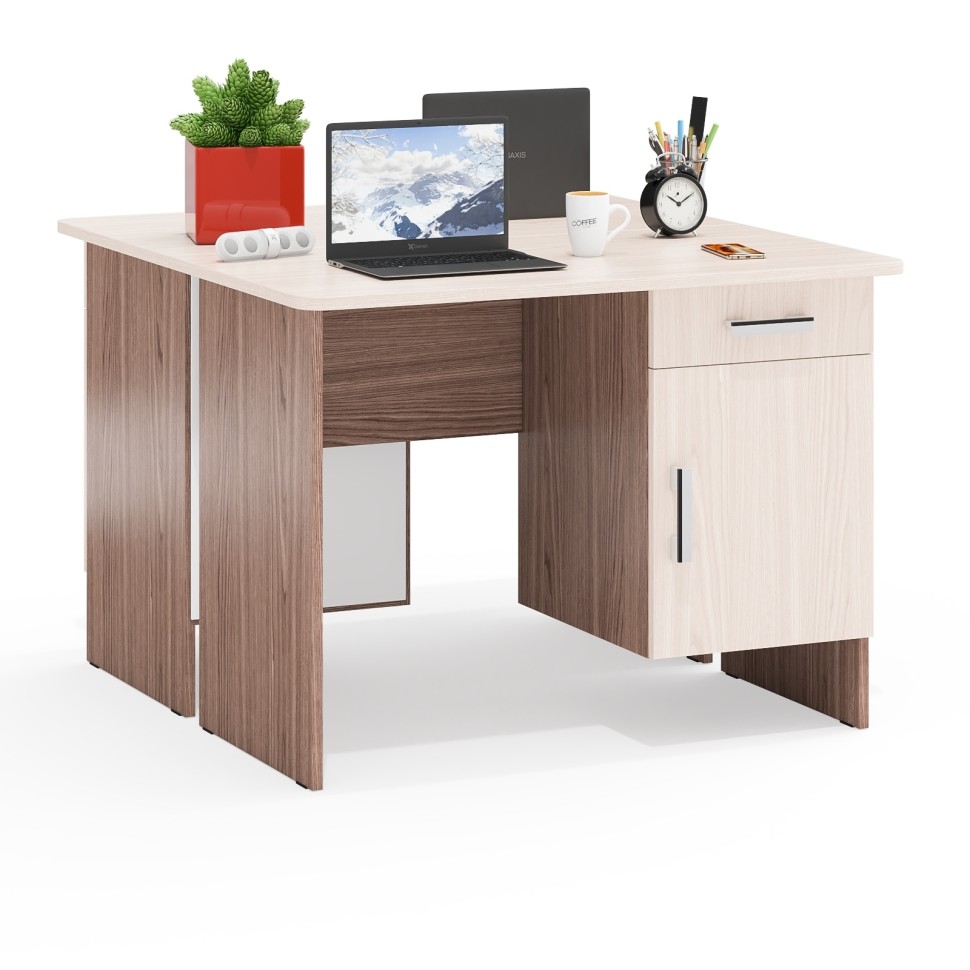 Два стола письменных С-МД-1-09, цвет ясень шимо светлый/ясень шимо тёмный, ШхГхВ 210х57х75 см., НЕ универсальная сборка