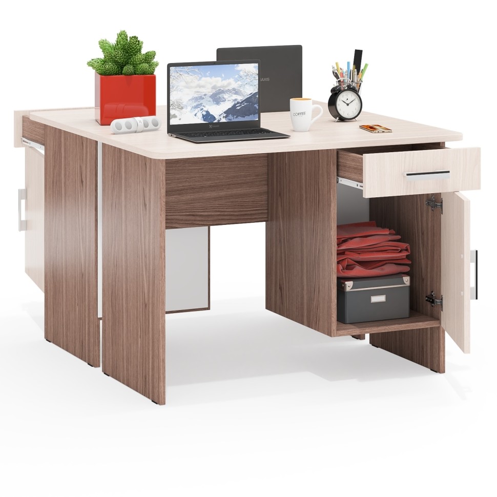 Два стола письменных С-МД-1-09, цвет ясень шимо светлый/ясень шимо тёмный, ШхГхВ 210х57х75 см., НЕ универсальная сборка