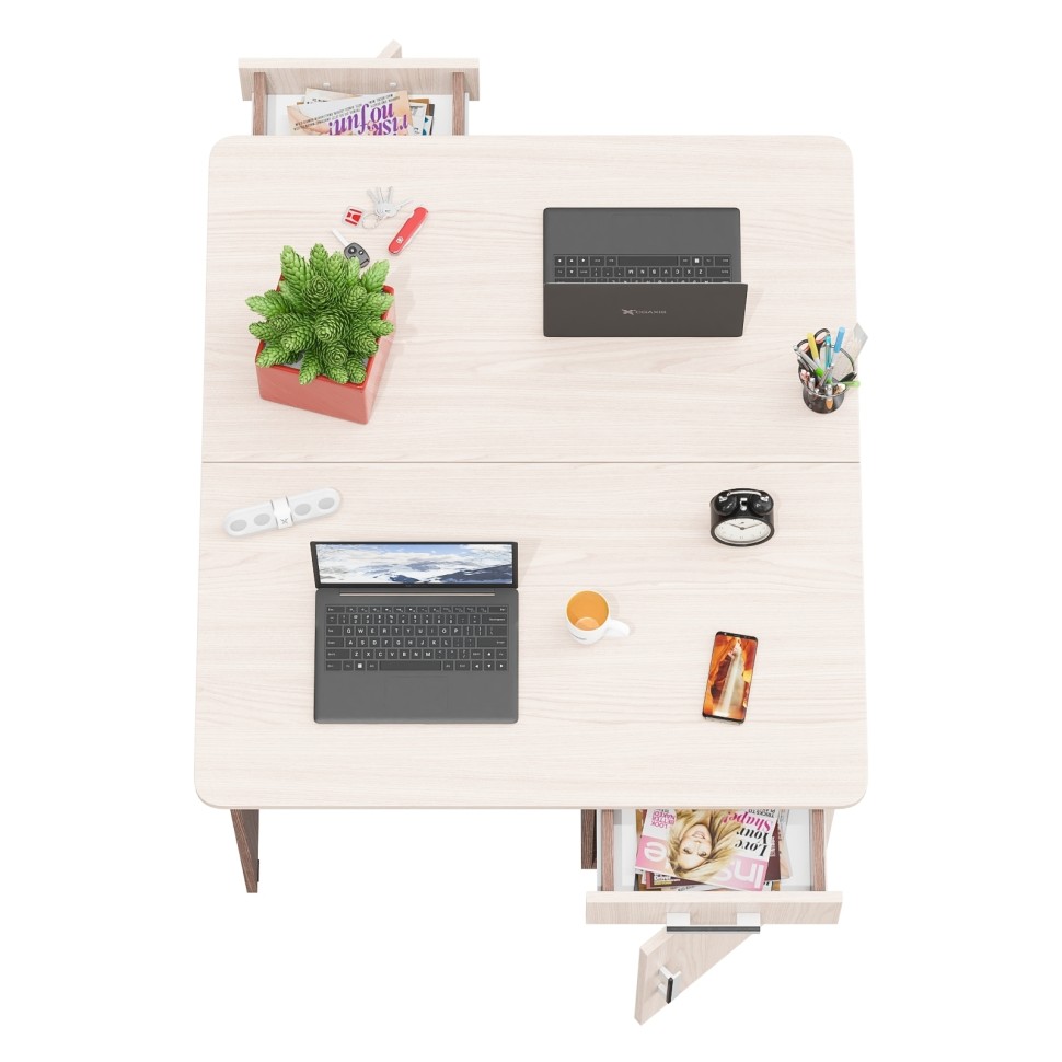 Два стола письменных С-МД-1-09, цвет ясень шимо светлый/ясень шимо тёмный, ШхГхВ 210х57х75 см., НЕ универсальная сборка