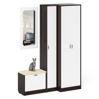 Прихожая П-6 Компоновка № 26, цвет венге/фасады МДФ белое дерево фрезеровка ромб, ШхГхВ 150х50х210 см., универсальная сборка