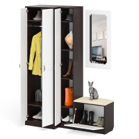 Прихожая П-6 Компоновка № 26, цвет венге/фасады МДФ белое дерево фрезеровка ромб, ШхГхВ 150х50х210 см., универсальная сборка