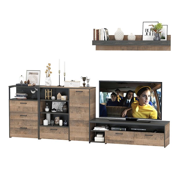 Трувор Гостиная 012, цвет дуб гранж песочный/интра, ШхГхВ 324,8х45,4х195 см., универсальная сборка