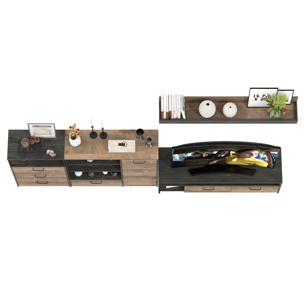 Трувор Гостиная 012, цвет дуб гранж песочный/интра, ШхГхВ 324,8х45,4х195 см., универсальная сборка