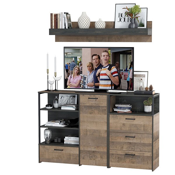 Трувор Гостиная 004, цвет дуб гранж песочный/интра, ШхГхВ 175х37х195 см., универсальная сборка