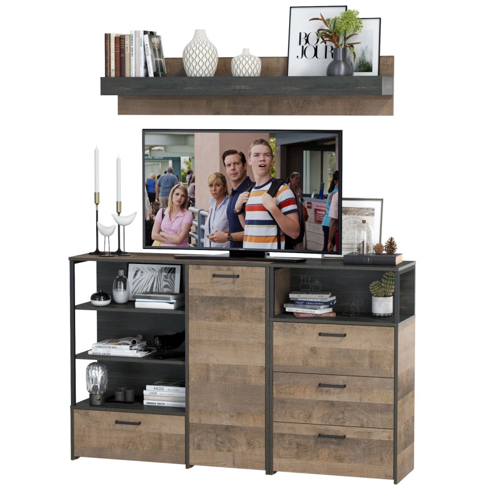 Трувор Гостиная 004, цвет дуб гранж песочный/интра, ШхГхВ 175х37х195 см., универсальная сборка