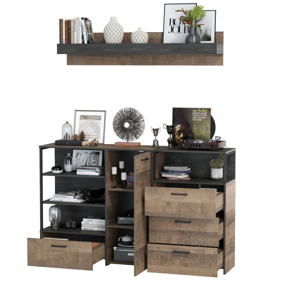 Трувор Гостиная 004, цвет дуб гранж песочный/интра, ШхГхВ 175х37х195 см., универсальная сборка