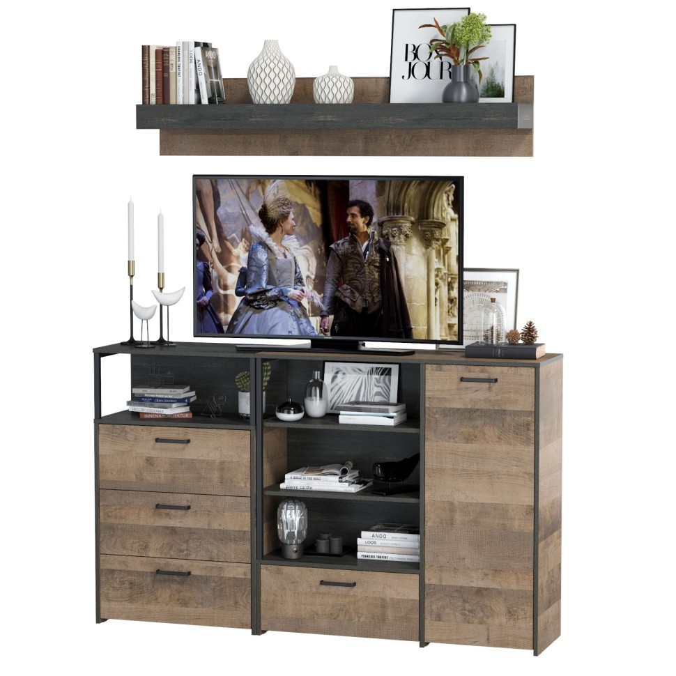 Трувор Гостиная 004, цвет дуб гранж песочный/интра, ШхГхВ 175х37х195 см., универсальная сборка