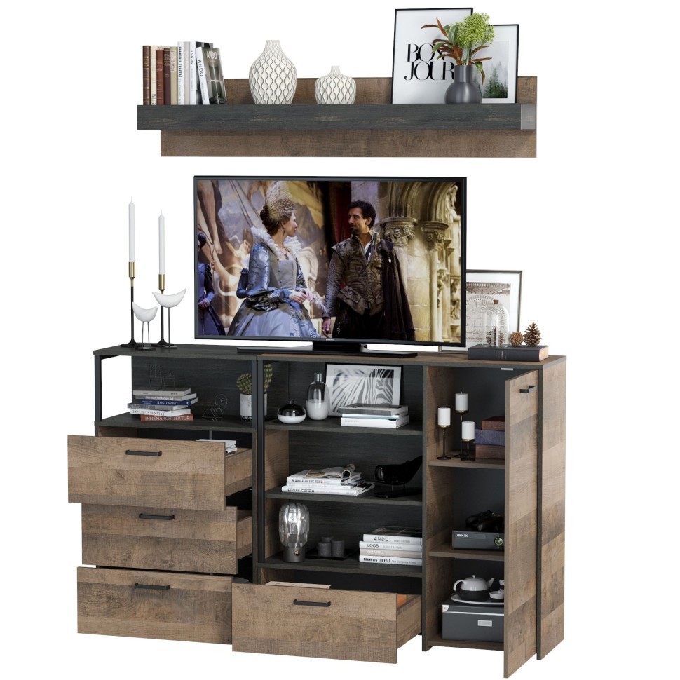 Трувор Гостиная 004, цвет дуб гранж песочный/интра, ШхГхВ 175х37х195 см., универсальная сборка