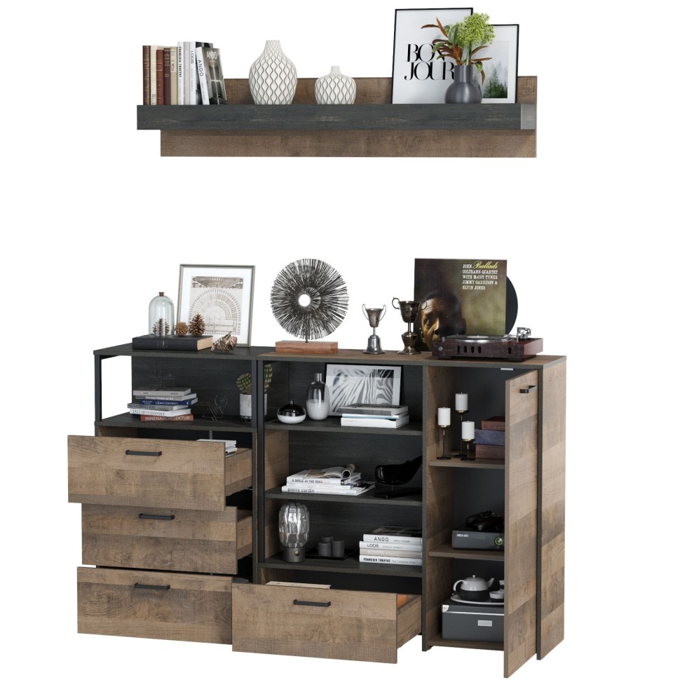 Трувор Гостиная 004, цвет дуб гранж песочный/интра, ШхГхВ 175х37х195 см., универсальная сборка