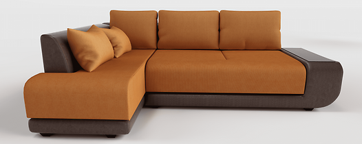 Диван угловой Нью-Йорк пума оранжевый велюр+коричневая экокожа
