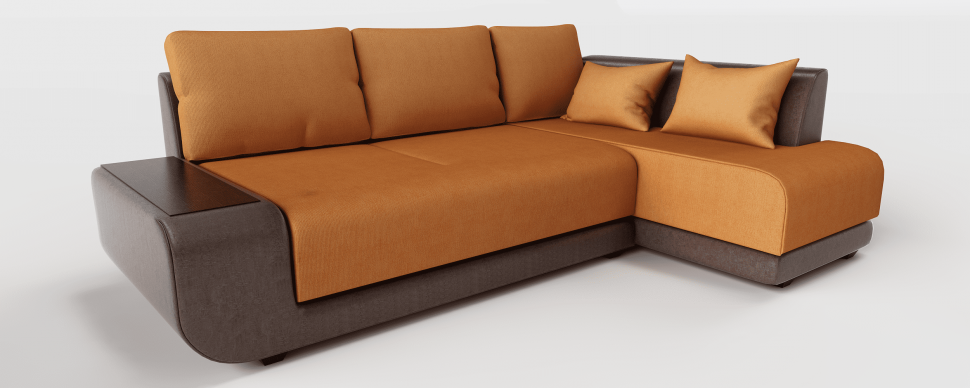 Диван угловой Нью-Йорк пума оранжевый велюр+коричневая экокожа