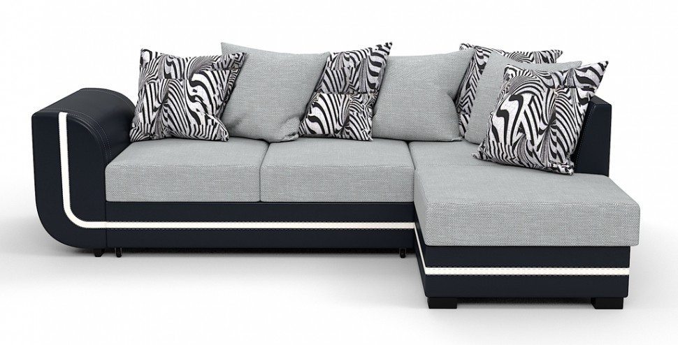 Угловой диван Чикаго Люкс рогожка серый + экокожа черный