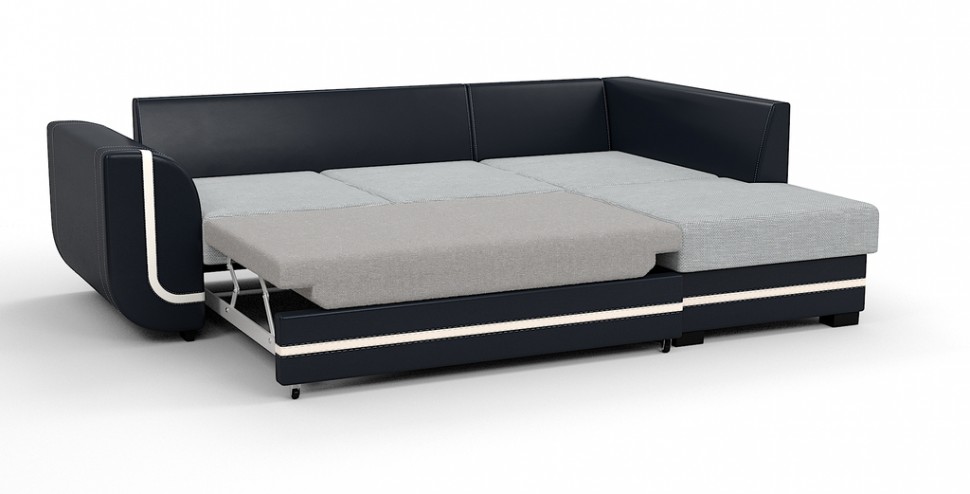 Угловой диван Чикаго Люкс рогожка серый + экокожа черный