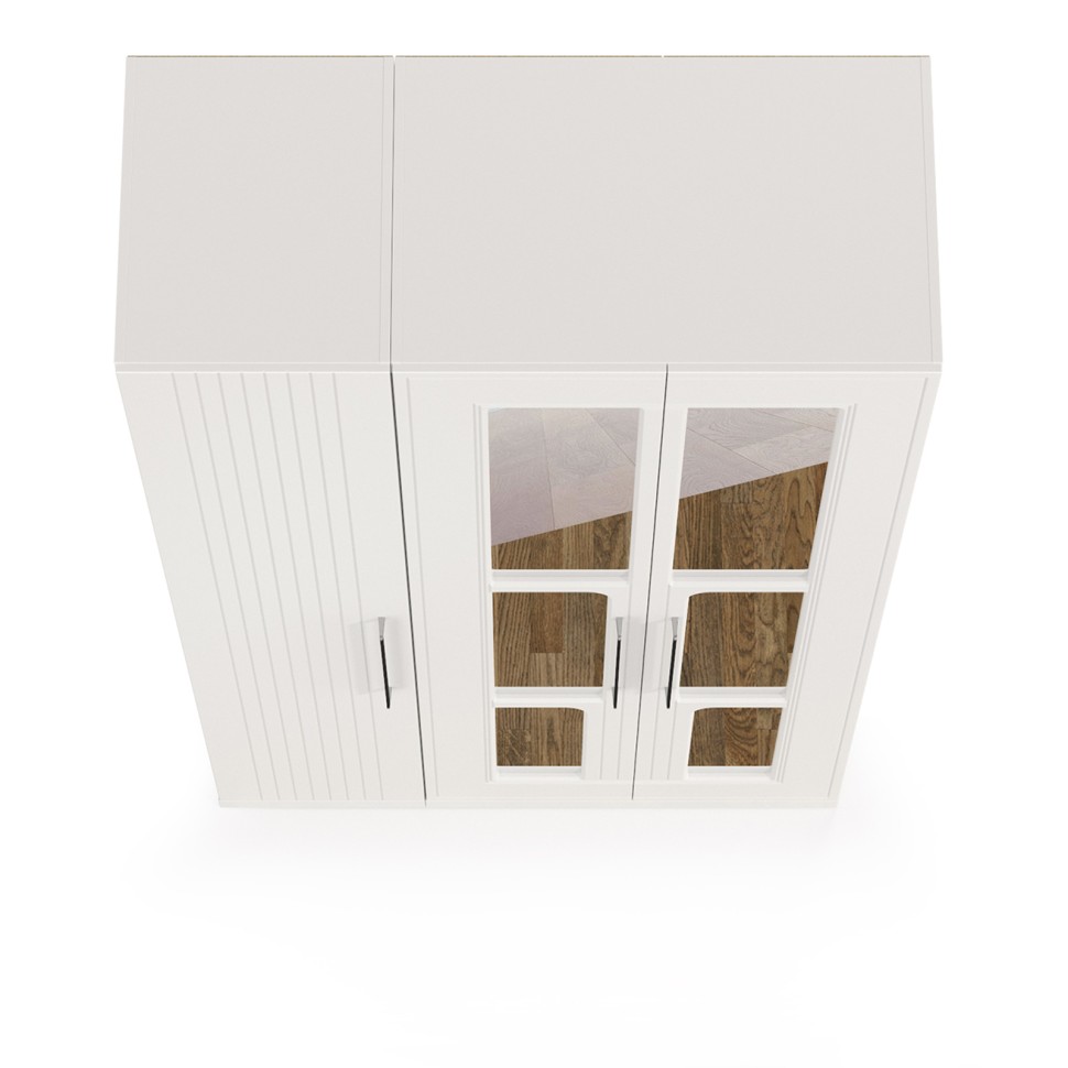 Валенсия Спальня Шкаф для одежды 3-х створчатый с зеркалами, цвет ЛДСП белый шагрень/МДФ белый шагрень, ШхГхВ 126х54,2х225,3 см., универсальная сборка