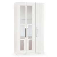 Валенсия Спальня Шкаф для одежды 3-х створчатый с зеркалами, цвет ЛДСП белый шагрень/МДФ белый шагрень, ШхГхВ 126х54,2х225,3 см., универсальная сборка