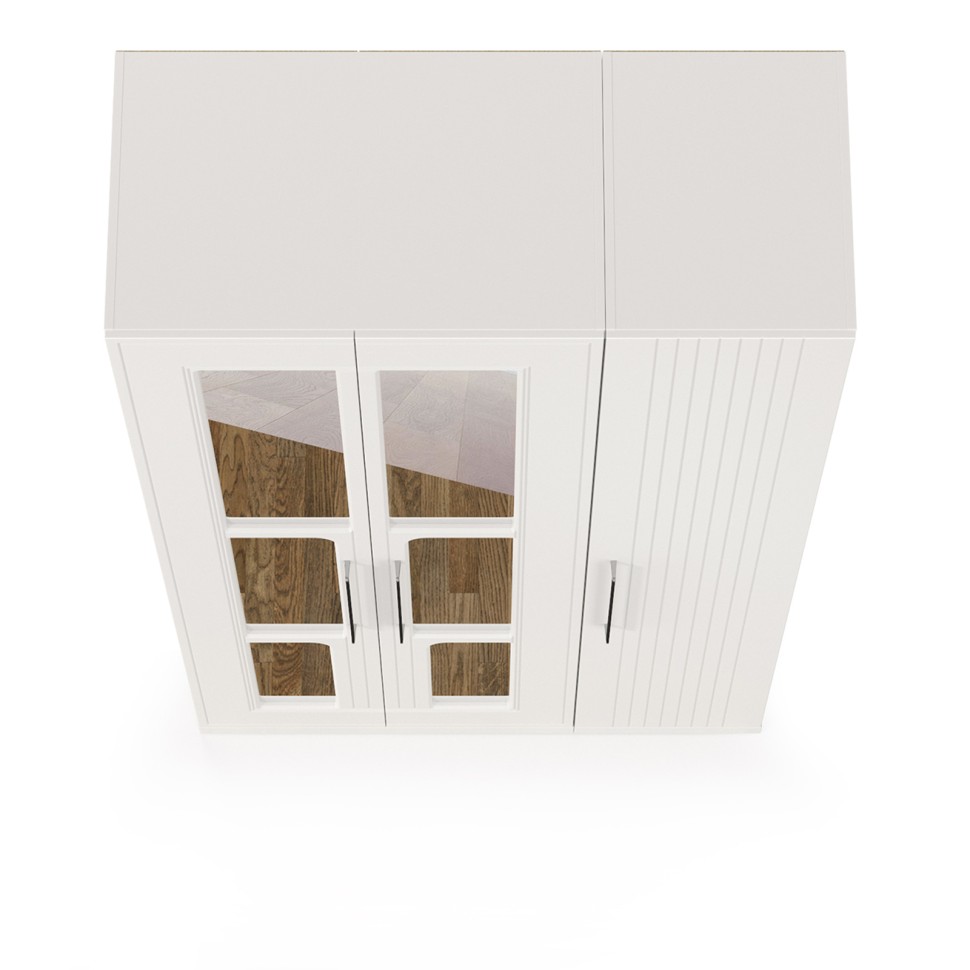 Валенсия Спальня Шкаф для одежды 3-х створчатый с зеркалами, цвет ЛДСП белый шагрень/МДФ белый шагрень, ШхГхВ 126х54,2х225,3 см., универсальная сборка