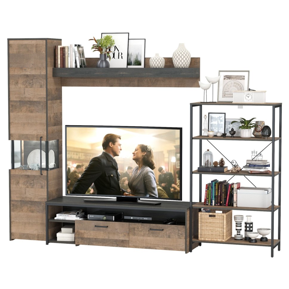 Трувор Гостиная 013, цвет дуб гранж песочный/интра, ШхГхВ 277,4х45,4х210 см., универсальная сборка