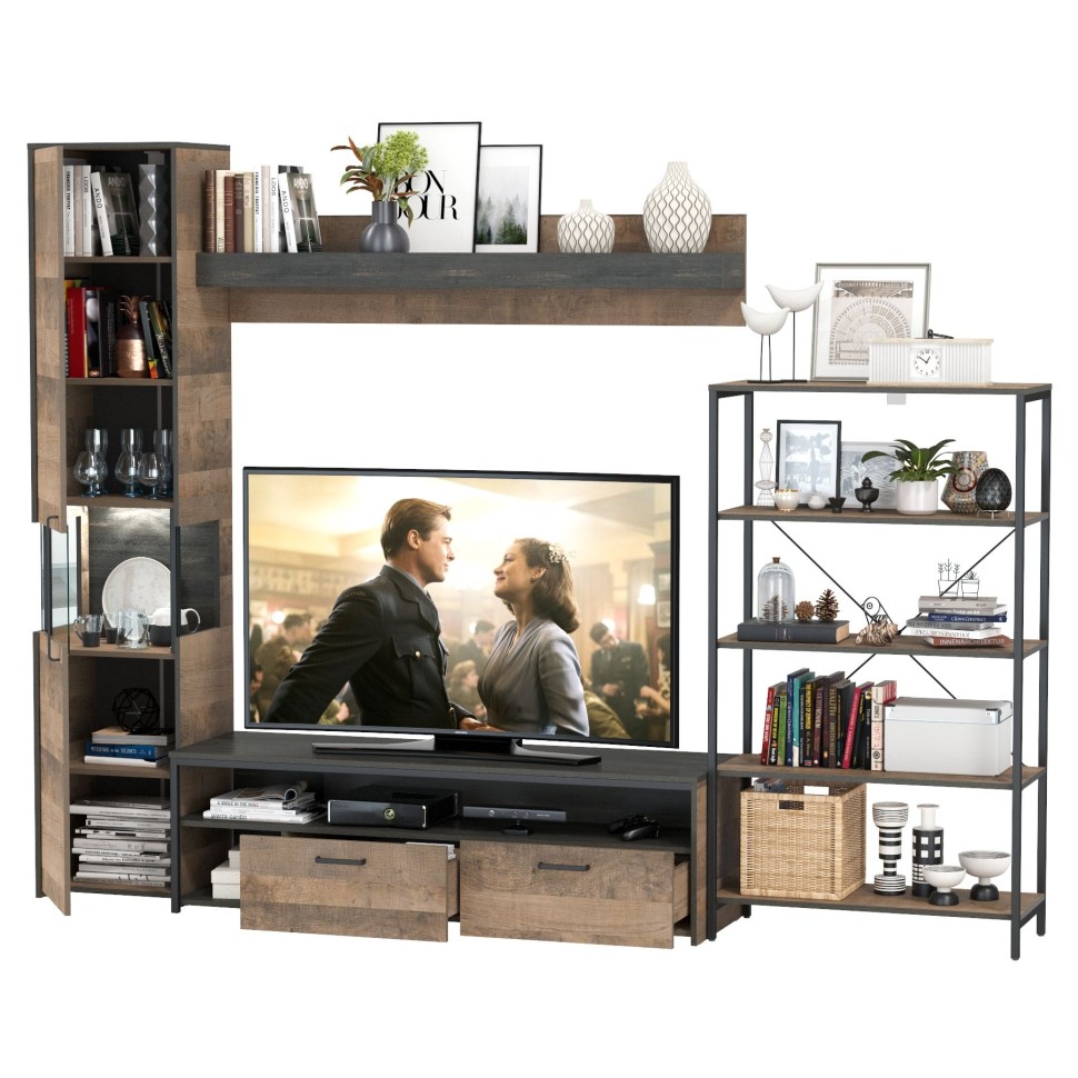 Трувор Гостиная 013, цвет дуб гранж песочный/интра, ШхГхВ 277,4х45,4х210 см., универсальная сборка