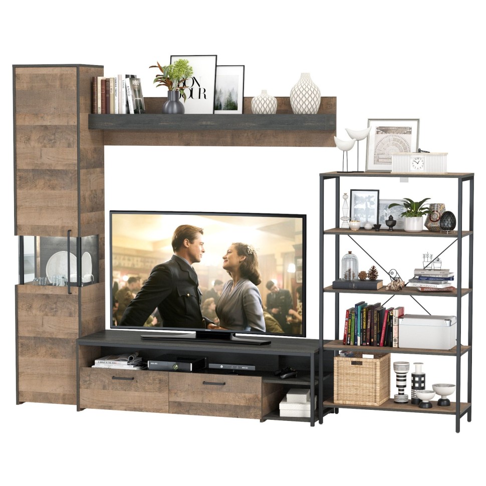 Трувор Гостиная 013, цвет дуб гранж песочный/интра, ШхГхВ 277,4х45,4х210 см., универсальная сборка