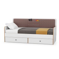 Вуди 11.02 Кровать цвет белый премиум/дуб крафт золотой/саванна латте, ШхГхВ 209,2х94,4х96,5 см, 900х2000 мм, б/м, осн. есть, матрас высотой до 200 мм