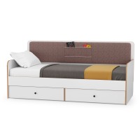 Вуди 11.02 Кровать цвет белый премиум/дуб крафт золотой/саванна латте, ШхГхВ 209,2х94,4х96,5 см, 900х2000 мм, б/м, осн. есть, матрас высотой до 200 мм