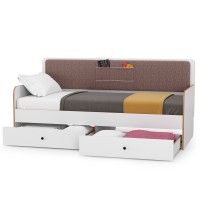 Вуди 11.02 Кровать цвет белый премиум/дуб крафт золотой/саванна латте, ШхГхВ 209,2х94,4х96,5 см, 900х2000 мм, б/м, осн. есть, матрас высотой до 200 мм