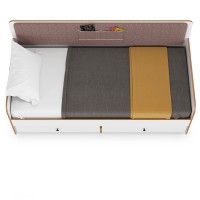 Вуди 11.02 Кровать цвет белый премиум/дуб крафт золотой/саванна латте, ШхГхВ 209,2х94,4х96,5 см, 900х2000 мм, б/м, осн. есть, матрас высотой до 200 мм