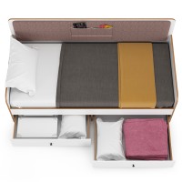 Вуди 11.02 Кровать цвет белый премиум/дуб крафт золотой/саванна латте, ШхГхВ 209,2х94,4х96,5 см, 900х2000 мм, б/м, осн. есть, матрас высотой до 200 мм