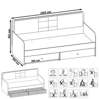 Вуди 11.02 Кровать цвет белый премиум/дуб крафт золотой/саванна латте, ШхГхВ 209,2х94,4х96,5 см, 900х2000 мм, б/м, осн. есть, матрас высотой до 200 мм
