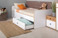 Вуди 11.02 Кровать цвет белый премиум/дуб крафт золотой/саванна латте, ШхГхВ 209,2х94,4х96,5 см, 900х2000 мм, б/м, осн. есть, матрас высотой до 200 мм