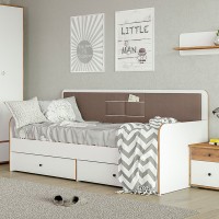 Вуди 11.02 Кровать цвет белый премиум/дуб крафт золотой/саванна латте, ШхГхВ 209,2х94,4х96,5 см, 900х2000 мм, б/м, осн. есть, матрас высотой до 200 мм