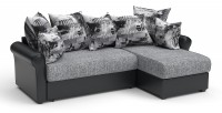 Диван угловой Рейн дельфин серая рогожка+черная экокожа
