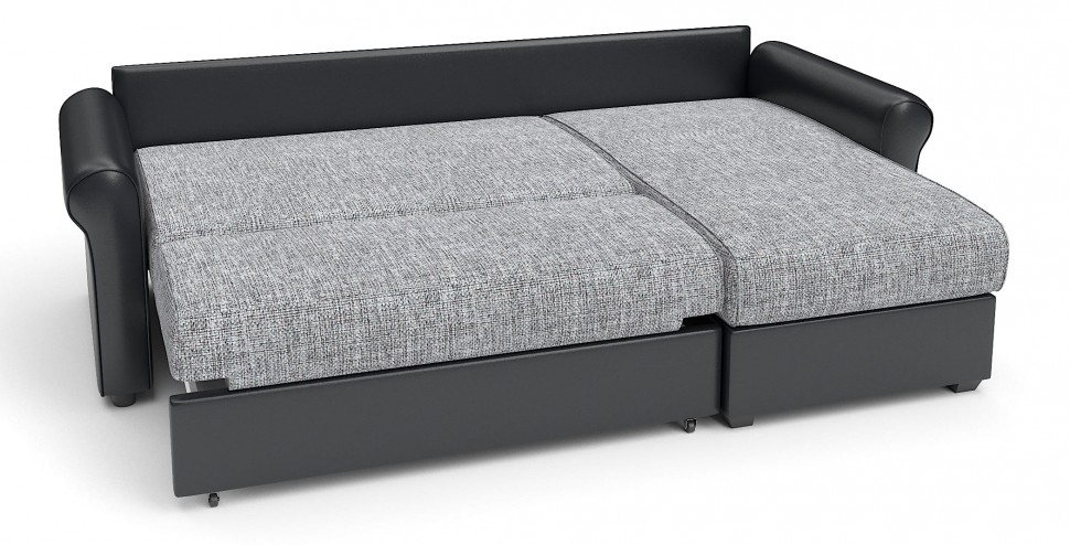 Диван угловой Рейн дельфин серая рогожка+черная экокожа