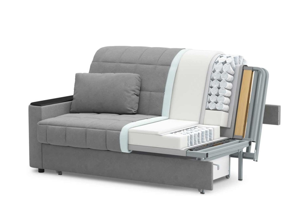 Диван прямой Даллас аккордеон розовый велюр+бежевая кожа